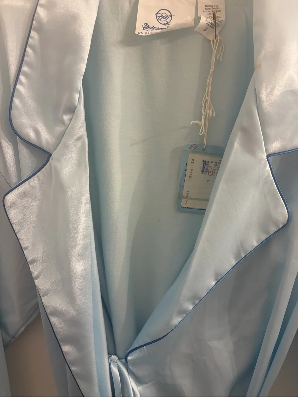 Undercover Light Blue Satin Long Wrap Robe with Belt